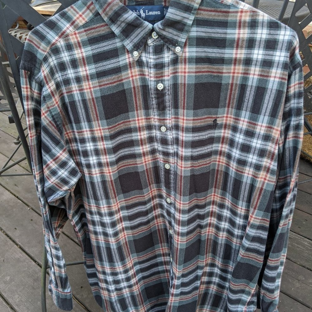 Ralph Lauren Green Teal & Red Plaid Button Down L